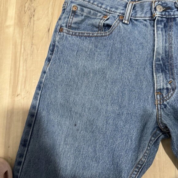 Levis 505 Jeans Mens 32x32 Regular Fit Straight Leg Dark Wash Blue - Picture 2 of 10
